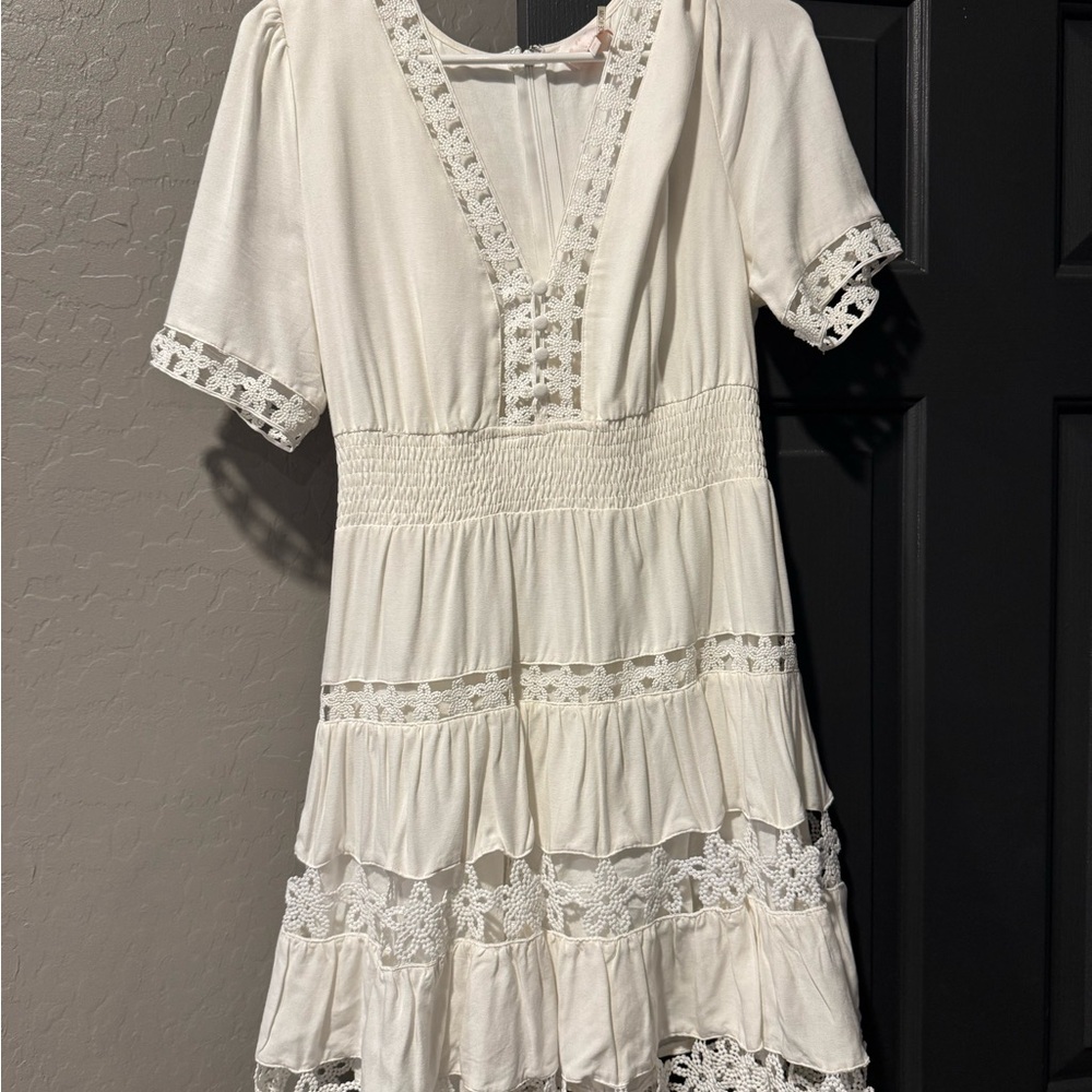 White Lace Trim Boho Dress
